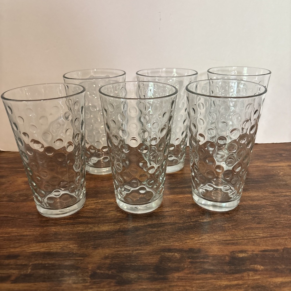 Set Of 6 - 16oz Libbey Optic Dot Drinking Glasses EUC